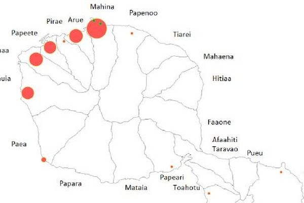 Les principaux foyers de dengue 2 à Tahiti