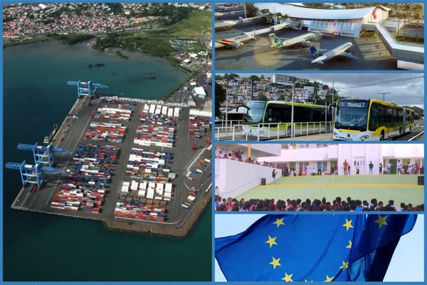 En Martinique, le Grand port, l'aéroport Aimé Césaire, les BHNS sur le TCSP ou le lycée Schoelcher, bénéficient des fonds européens.