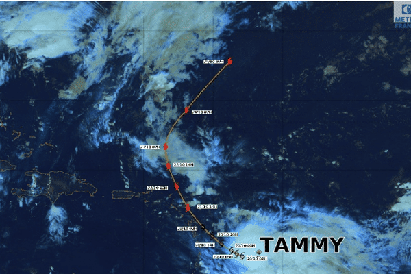 Trajectoire de la tempête Tammy à 5h le 20 octobre 2023.