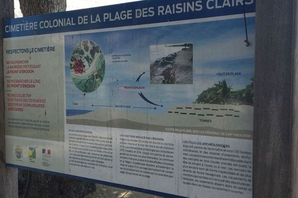 Panneau cimetière des esclaves, à Raisins Clairs