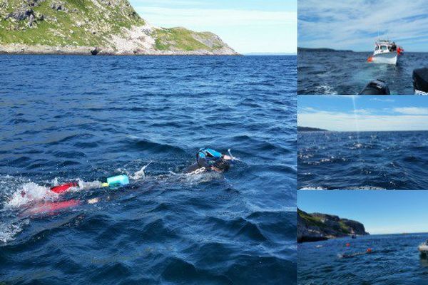 Les huit nageurs étaient suivis de près par trois bateaux accompagnateurs. 