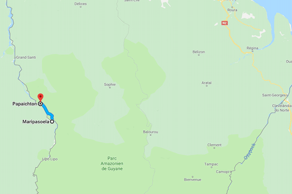 L'itinéraire de la grande marche entre Maripasoula et Papaïchton
