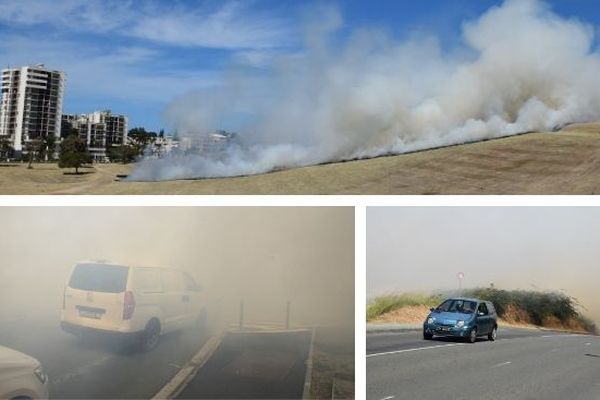 Feu d'herbes au rond-point de Magenta, 30 mars 2019