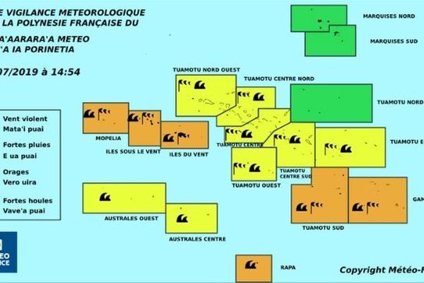 Vigilance orange forte houle sur les zones : Tuamotu Sud, Gambier, Mopelia, Iles du Vent, Iles sous le vent et Rapa