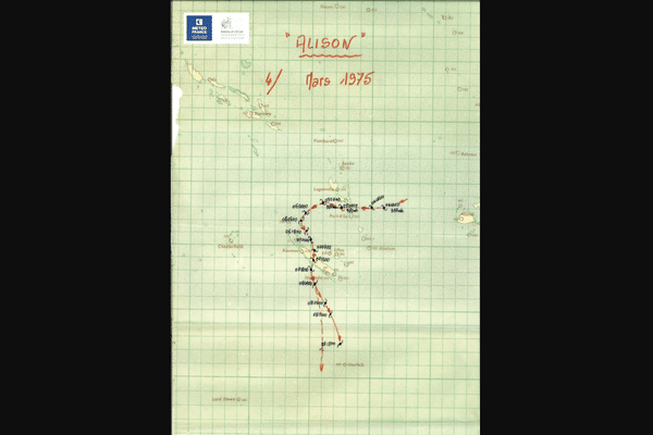 Une carte du cyclone Alison réalisée par Météo France Nouvelle-Calédonie, en mars 1975