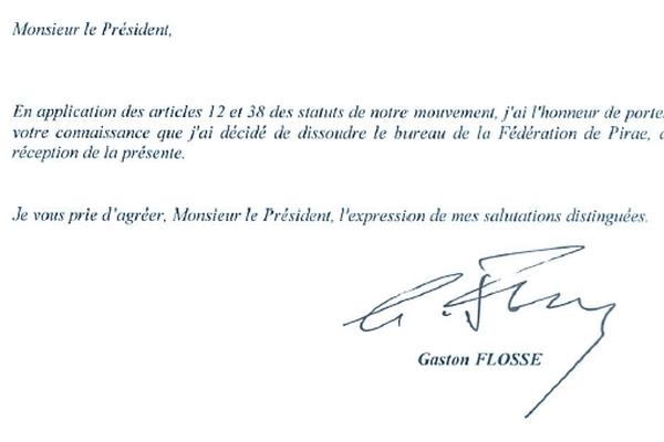 Gaston Flosse annonce à Edouard Fritch la dissolution du bureau de la fédération du Tahoêraa à Pirae