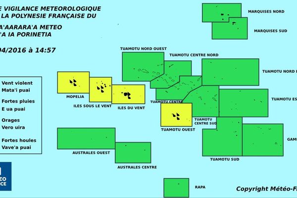 Vigilance jaune pour les fortes pluies sur la Société et les Tuamotu de l'ouest