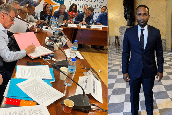 À gauche, la signature de l'accord sur la vie chère en Martinique, le 16 octobre 2024. À droite, le député Jiovanny William à l'Assemblée nationale.