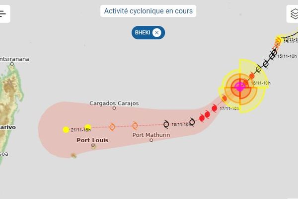 A 16h, ce samedi 16 novembre, le cyclone tropical Bheki se situait à 1 895 km de La Réunion.